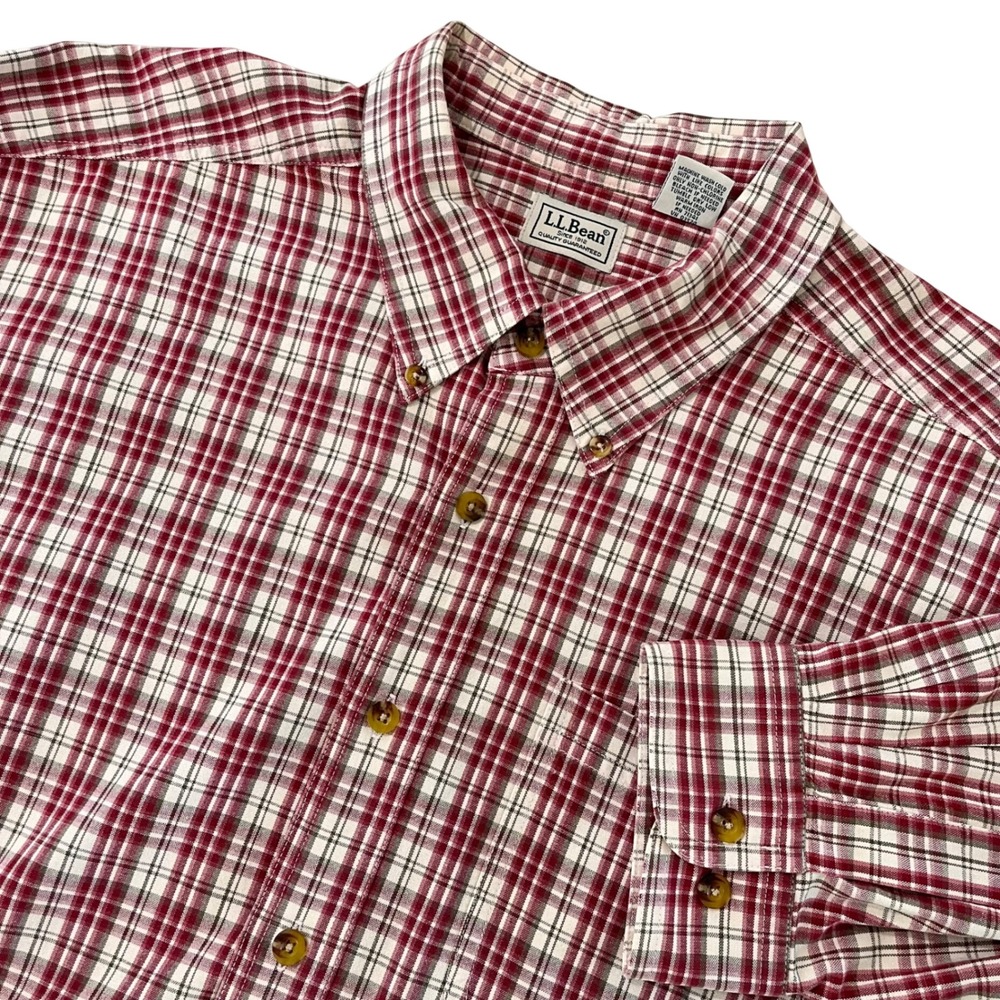 LL Bean Mens Heavyweight Shirt XXL Tall Red Plaid Button Down Cotton Long Sleeve